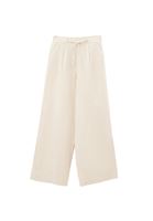 Bayan Bej Keten Wide-Leg Pantolon