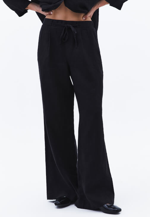 Keten Bol Paça Pantolon ve Keten Gömlek Kombini