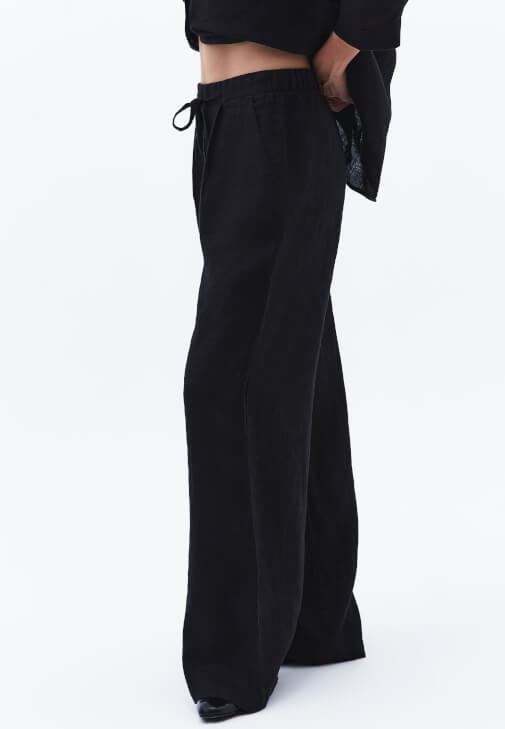 Keten Bol Paça Pantolon ve Keten Gömlek Kombini