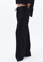 Bayan Siyah Keten Wide-Leg Pantolon