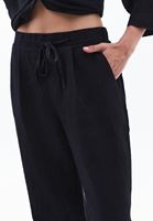 Bayan Siyah Keten Wide-Leg Pantolon