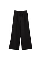 Bayan Siyah Keten Wide-Leg Pantolon