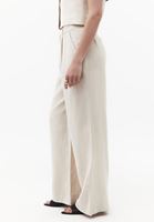 Bayan Bej Keten Wide-Leg Pantolon