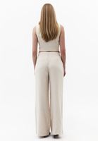 Bayan Bej Keten Wide-Leg Pantolon