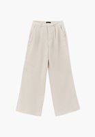 Bayan Bej Keten Wide-Leg Pantolon