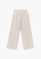 Bayan Bej Keten Wide-Leg Pantolon