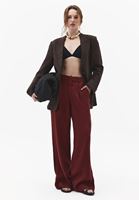 Bayan Bordo Keten Wide-Leg Pantolon