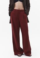 Bayan Bordo Keten Wide-Leg Pantolon