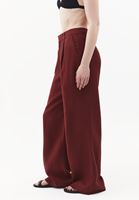 Bayan Bordo Keten Wide-Leg Pantolon