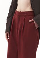 Bayan Bordo Keten Wide-Leg Pantolon