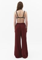 Bayan Bordo Keten Wide-Leg Pantolon