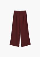 Bayan Bordo Keten Wide-Leg Pantolon