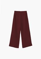 Bayan Bordo Keten Wide-Leg Pantolon