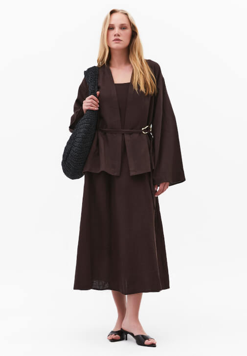  Keten Oversize Ceket ve Keten Elbise Kombini