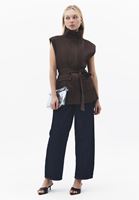Bayan Kahverengi Keten Karışımlı Kargo Cepli Yelek