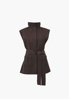 Bayan Kahverengi Keten Karışımlı Kargo Cepli Yelek