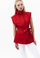 Bayan Kırmızı Keten Karışımlı Kargo Cepli Yelek