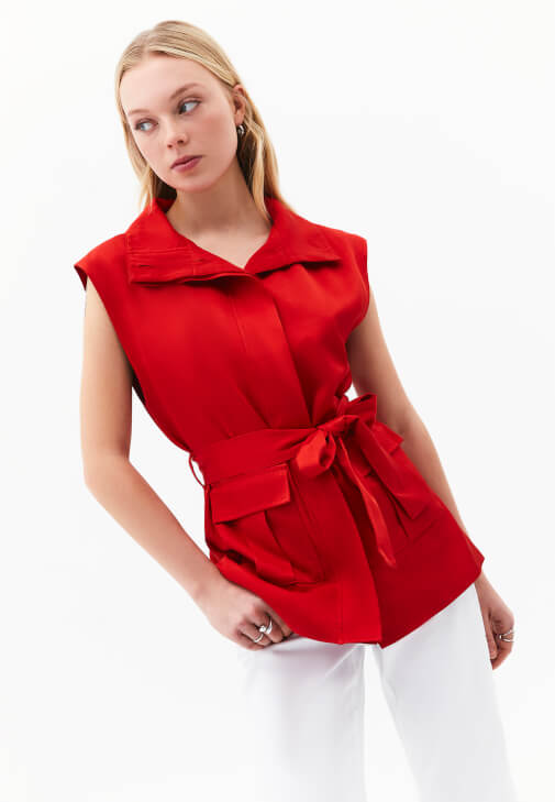 Keten Yelek ve Kick Flare Pantolon Kombini