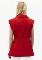 Bayan Kırmızı Keten Karışımlı Kargo Cepli Yelek