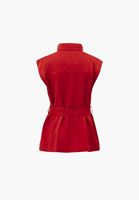 Bayan Kırmızı Keten Karışımlı Kargo Cepli Yelek