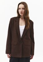 Bayan Kahverengi Keten Karışımlı Oversize Ceket