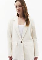 Bayan Bej Keten Karışımlı Oversize Ceket