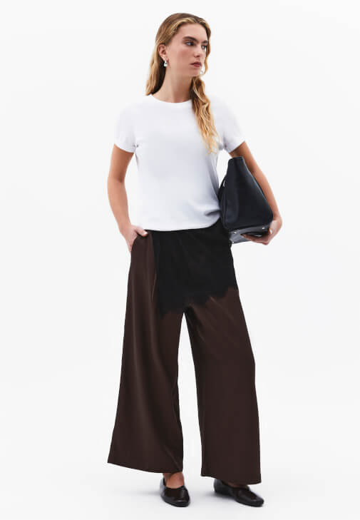 Kahverengi Keten Karışımlı Culotte Pantolon