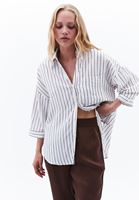 Bayan Kahverengi Keten Karışımlı Oversize Gömlek