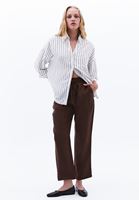 Bayan Kahverengi Keten Karışımlı Oversize Gömlek