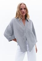 Bayan Lacivert Keten Karışımlı Oversize Gömlek