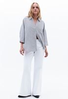 Bayan Lacivert Keten Karışımlı Oversize Gömlek