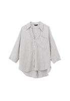 Bayan Lacivert Keten Karışımlı Oversize Gömlek