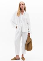 Bayan Beyaz Keten Karışımlı Baggy-Fit Pantolon