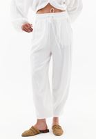 Bayan Beyaz Keten Karışımlı Baggy-Fit Pantolon