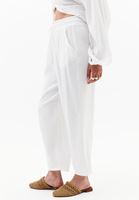 Bayan Beyaz Keten Karışımlı Baggy-Fit Pantolon