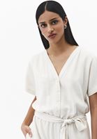 Bayan Bej Keten Karışımlı Kemerli Tulum