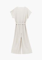 Bayan Bej Keten Karışımlı Kemerli Tulum