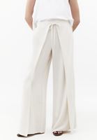Bayan Bej Keten Karışımlı Wide-Leg Pantolon
