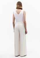 Bayan Bej Keten Karışımlı Wide-Leg Pantolon