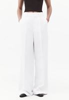 Bayan Beyaz Keten Karışımlı Wide-Leg Pantolon