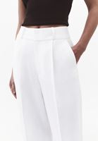 Bayan Beyaz Keten Karışımlı Wide-Leg Pantolon