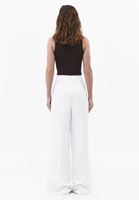 Bayan Beyaz Keten Karışımlı Wide-Leg Pantolon
