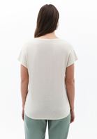 Bayan Krem Keten Karışımlı V Yaka Tişört