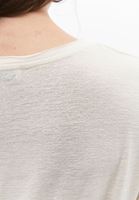 Bayan Krem Keten Karışımlı V Yaka Tişört