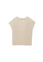 Bayan Krem Keten Karışımlı V Yaka Tişört