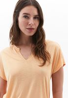 Bayan Turuncu Keten Karışımlı V Yaka Tişört