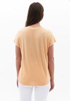 Bayan Turuncu Keten Karışımlı V Yaka Tişört