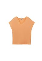 Bayan Turuncu Keten Karışımlı V Yaka Tişört