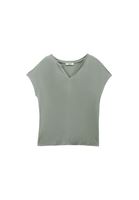 Bayan Yeşil Keten Karışımlı V Yaka Tişört