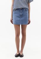 Bayan Mavi Yüksek Bel Mini Denim Etek
